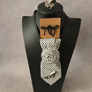 Black and White Checkered Tie with Accessories
